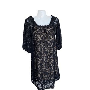 Umgee Boho black lace shift dress medium
